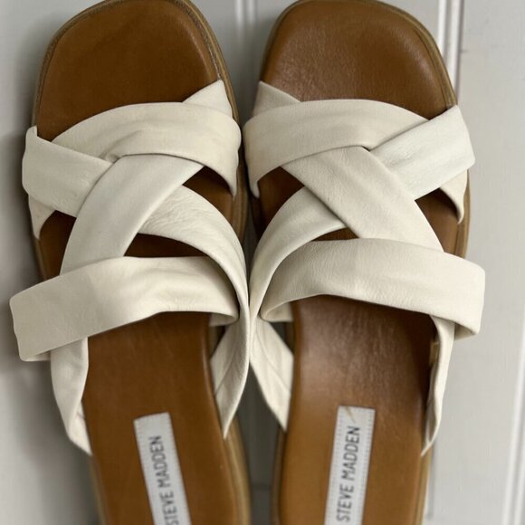 Steve Madden Womens Salita Leather Slip-On Flatform Sandals in Bone  Size 11 - Picture 2 of 7